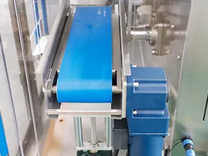 Pouch grippers, HMI control panel, liquid product tank, conveyor system