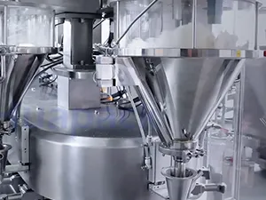 Servo Driven Rollstock Zipper Pouch Packaging Machine, 2-Nozzle Filling